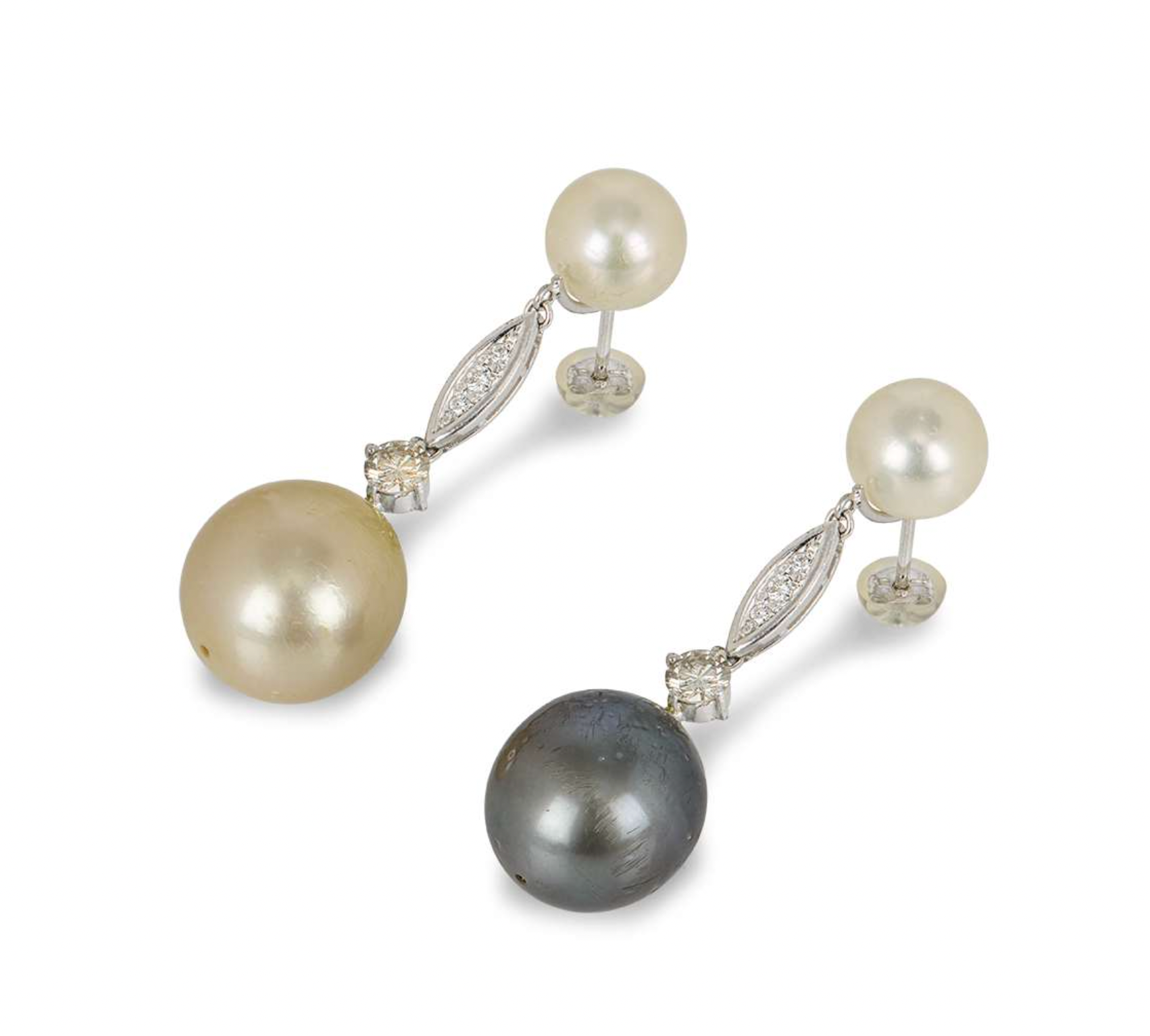 18ct white gold, diamond & pearl drop earrings