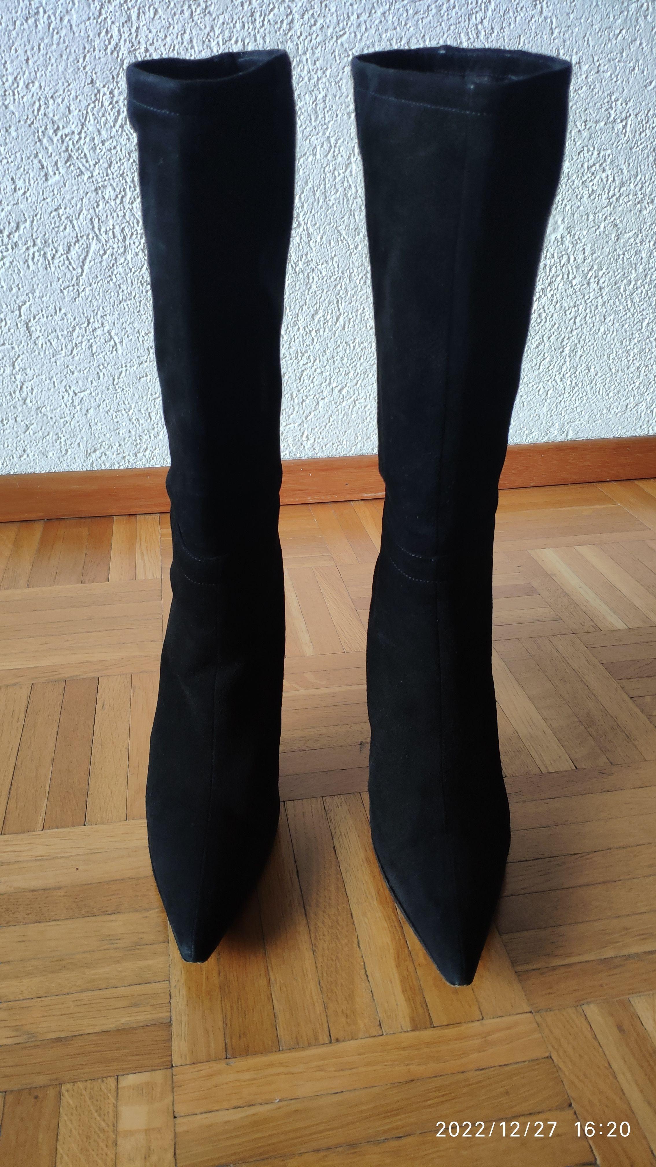 Black Suede Ankle Tie Tall Boots