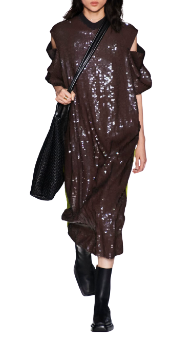Brown & Green Sequin Runway Dress