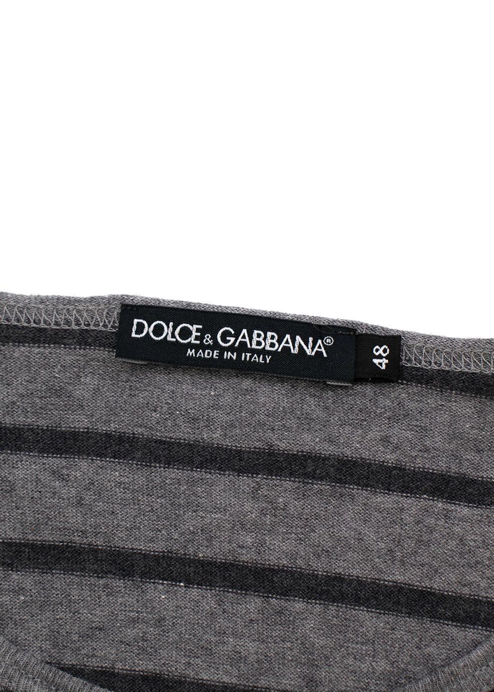 Grey Striped Cotton Jersey T-Shirt