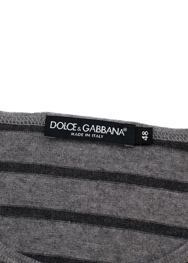 Grey Striped Cotton Jersey T-Shirt