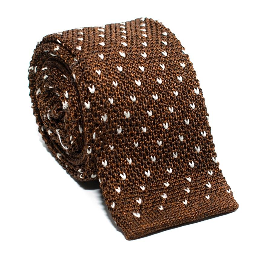 Fairfax Brown & White Knit Silk Square Tie