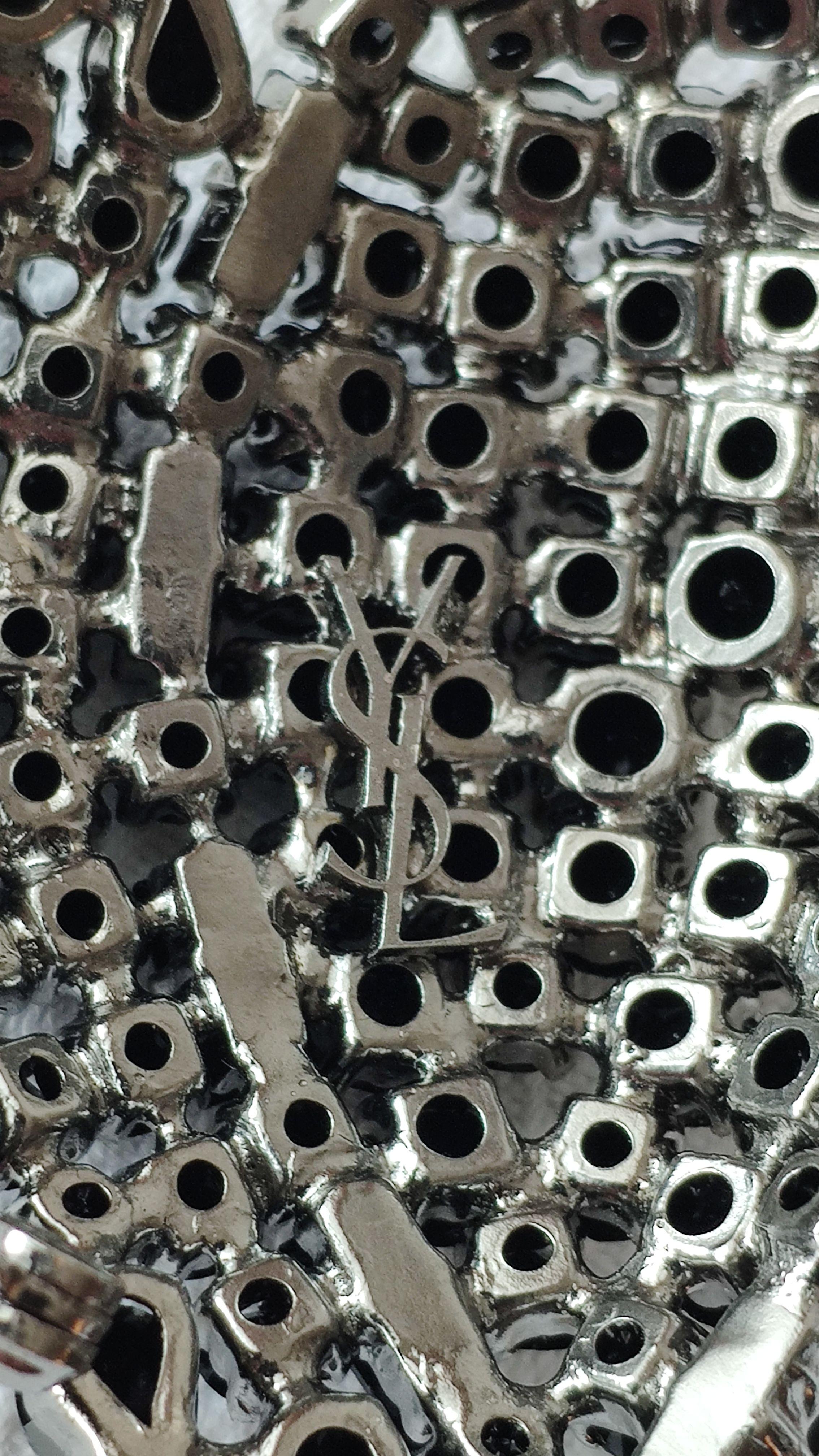 Saint Laurent Black Crystal Embellished Brooch