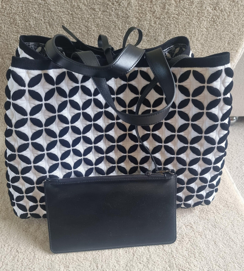 Alaia Black And White Knit Calfskin Maille Marco Petale Cabas tote.