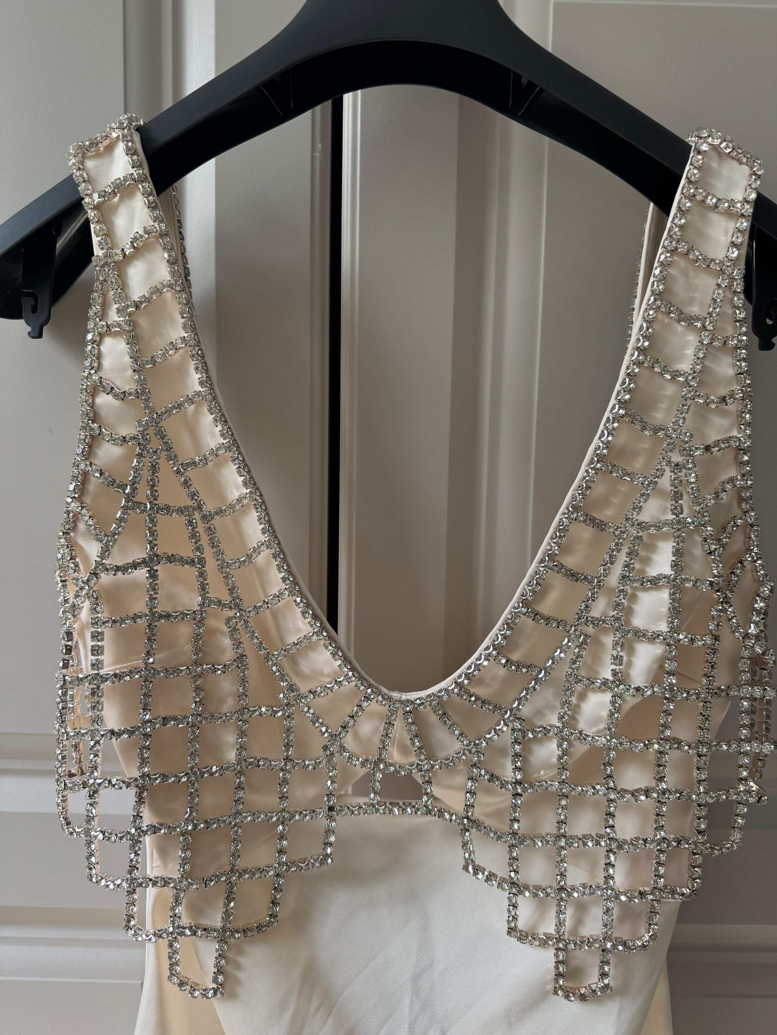 Crystal Bralette Cream Satin Maxi Dress