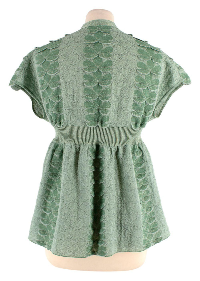 Chanel Mint Green Metallic Woven Petal Applique Top