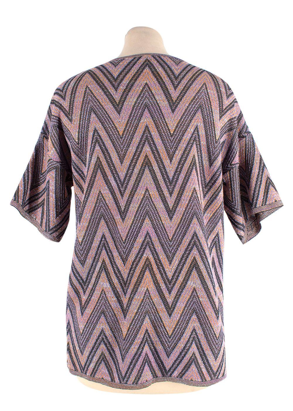 M Missoni Metallic Multicolor Zigzag Patterned Knit Top