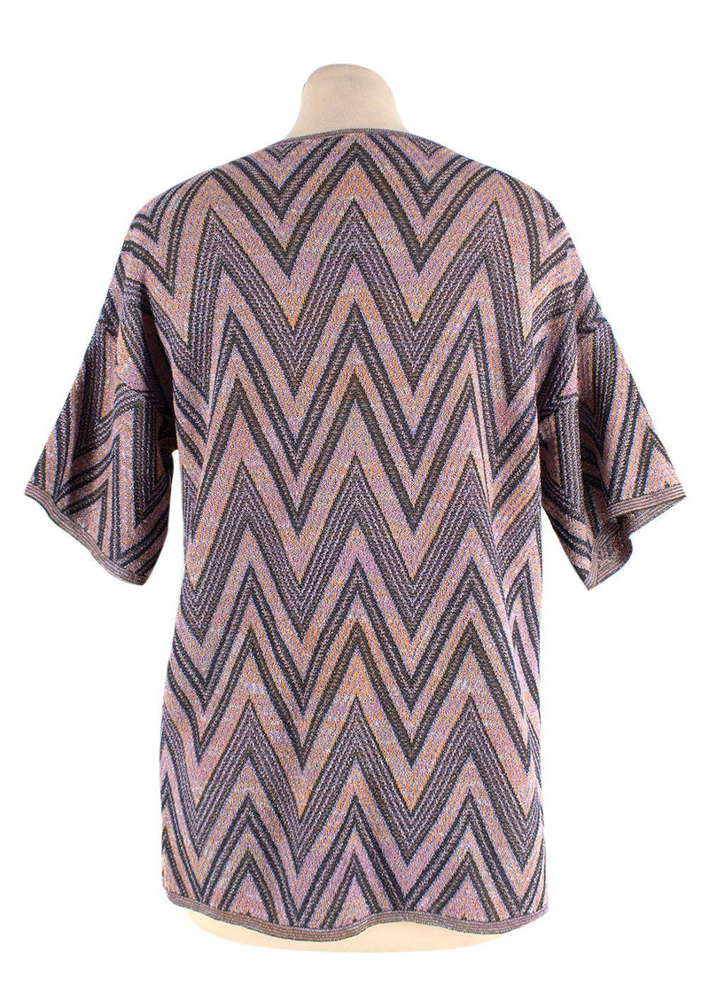 M Missoni Metallic Multicolor Zigzag Patterned Knit Top