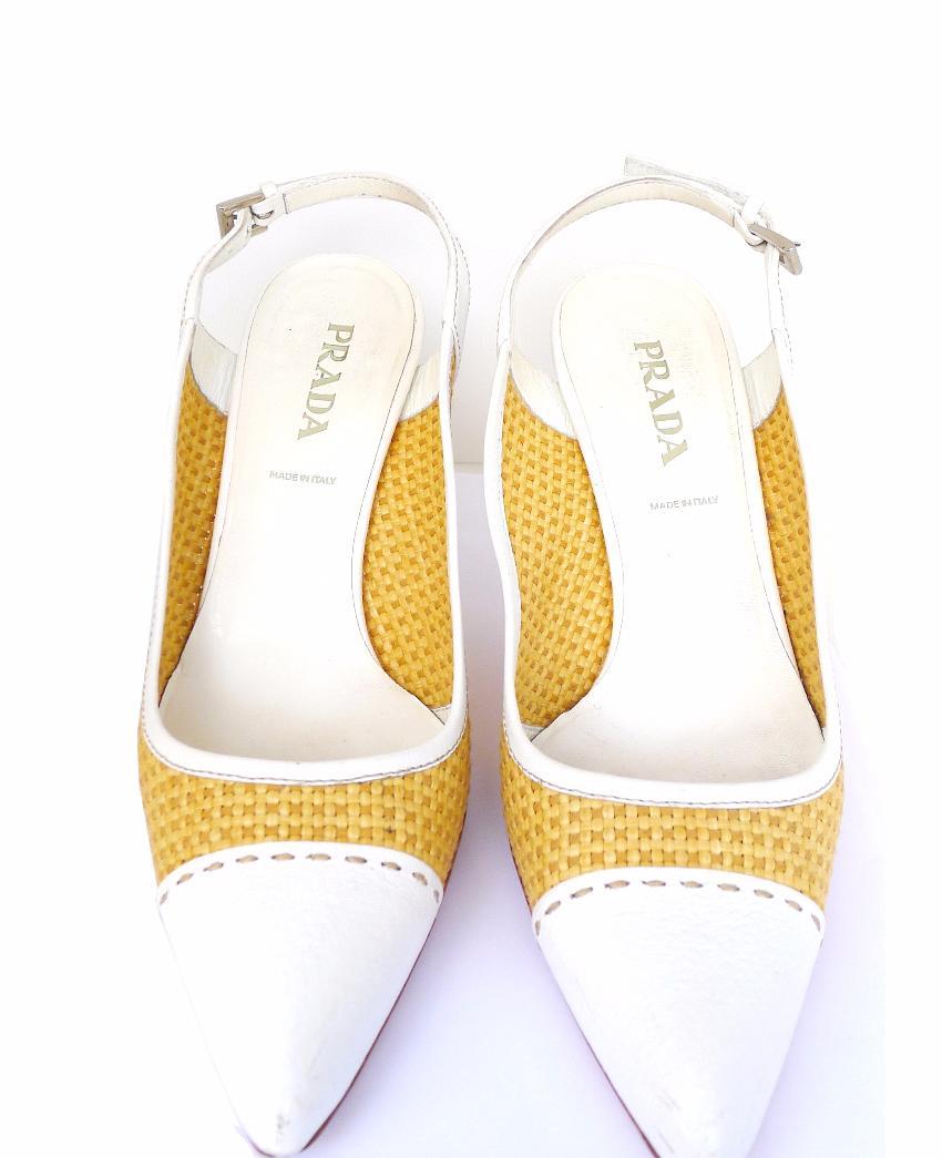 Prada Leather Raffia Slingback Heels