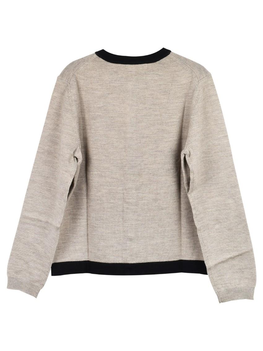 Brooks Brothers Girls Embroidered Oat/Black Merino Wool Cardigan