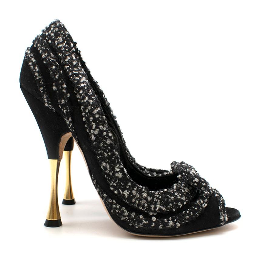 Oscar De La Renta Tweed Peep Toe Pin Heel Pumps