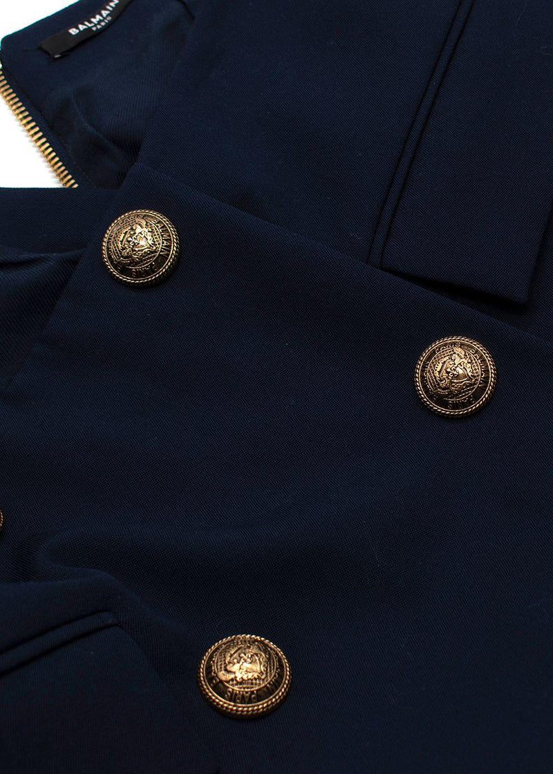 Balmain Navy Double Breasted Effect Wool Mini Skirt
