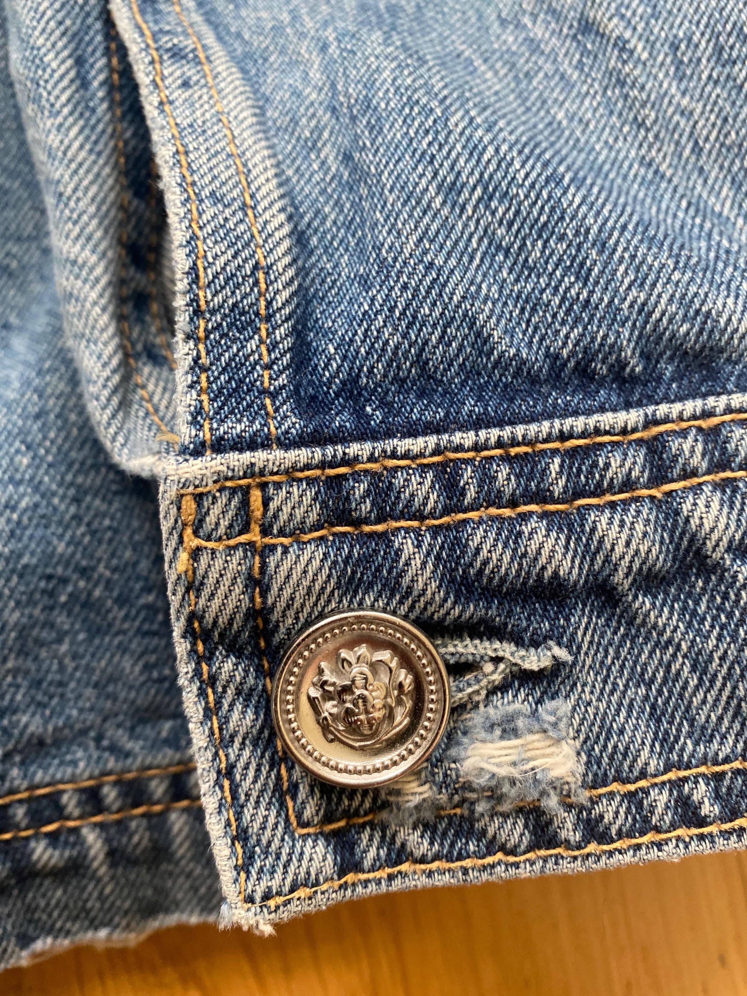 Distressed Denim Worker Utility Jacket