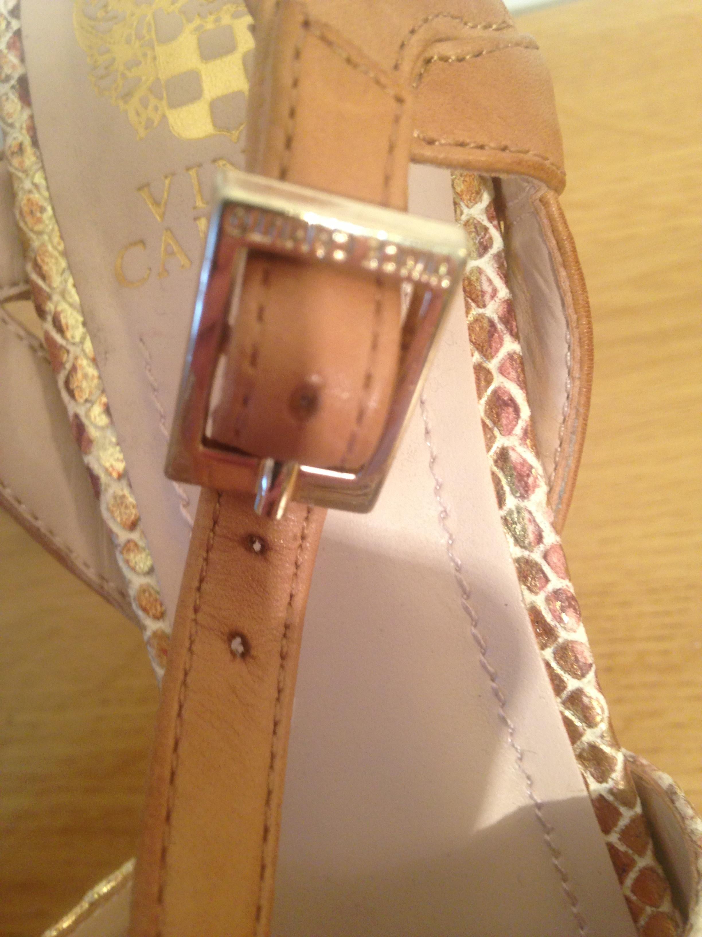 Vince Camuto tan leather high heels with snakeskin detail