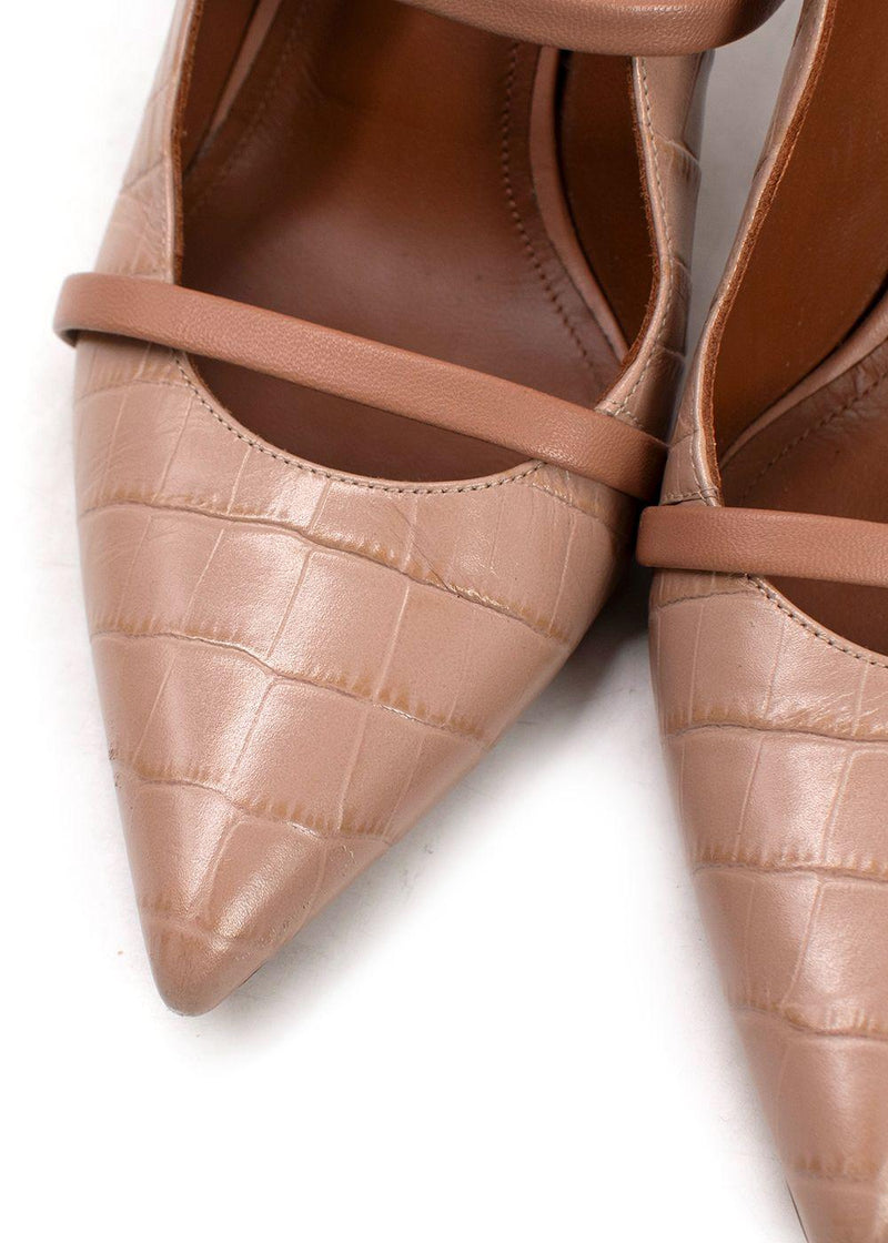 Malone Souliers Beige Croc Embossed Maureen Mules