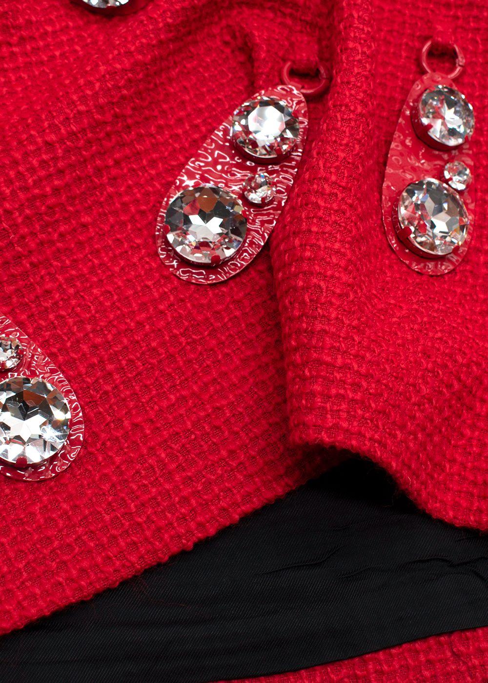 Area Red Crystal Embellished Mini Skirt