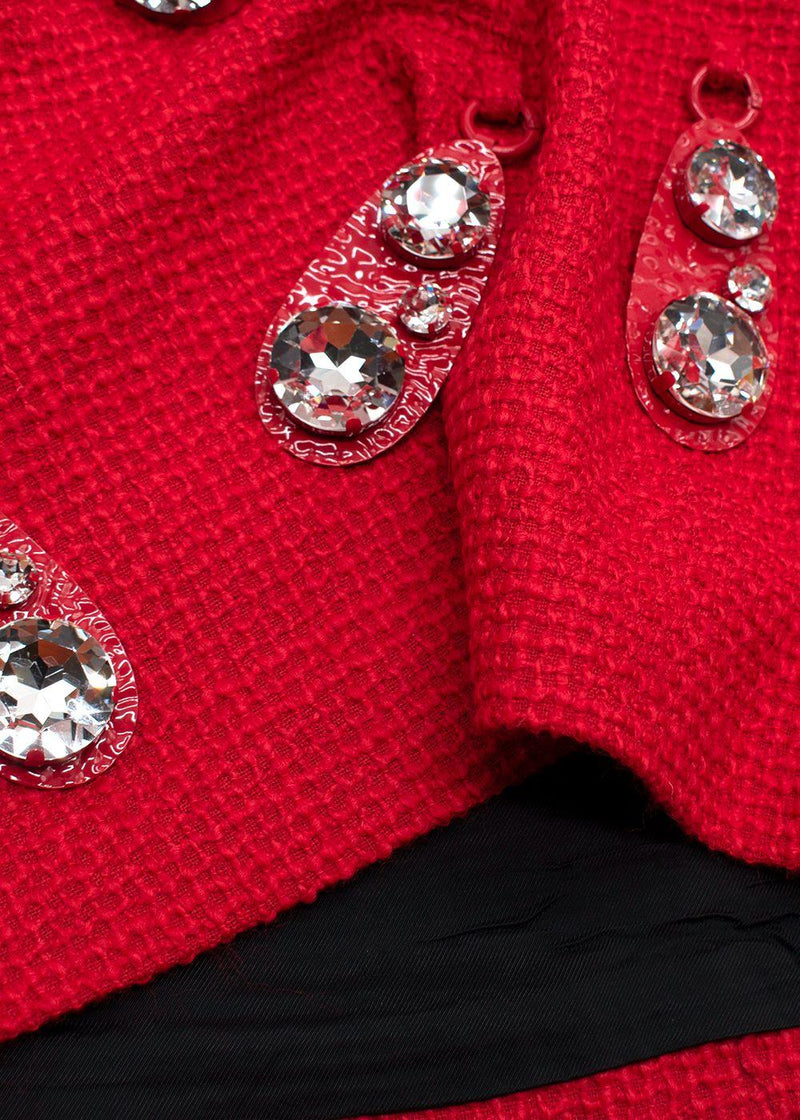 Area Red Crystal Embellished Mini Skirt