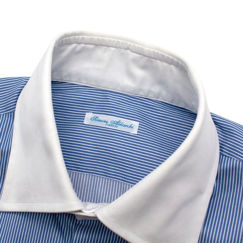 Simone Abbarchi Blue Striped Cotton Long Sleeve Tailored Shirt