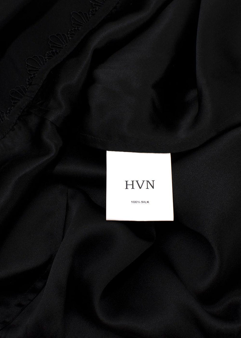 HVN Black Silk Bow Detail Maxi Dress