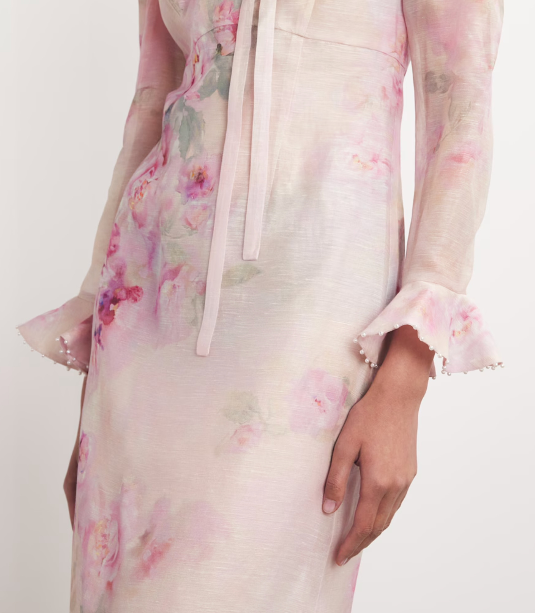 Zimmermann Linen-Silk Floral-Embellished Midi Dress