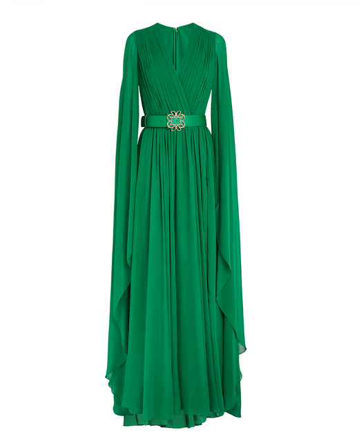 Elie Saab Green Silk Belted Gown