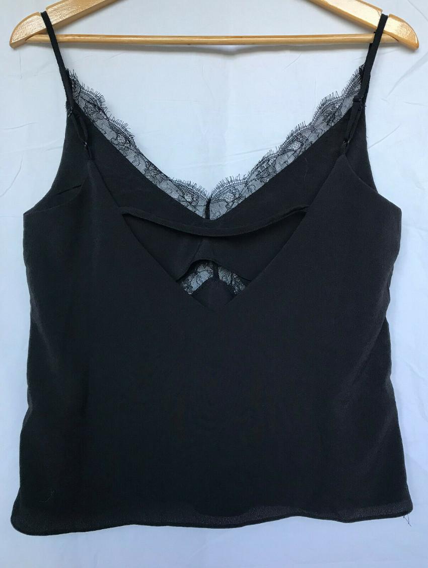 Walter Baker Black Eyelash Walker Lace Trim Cami Top