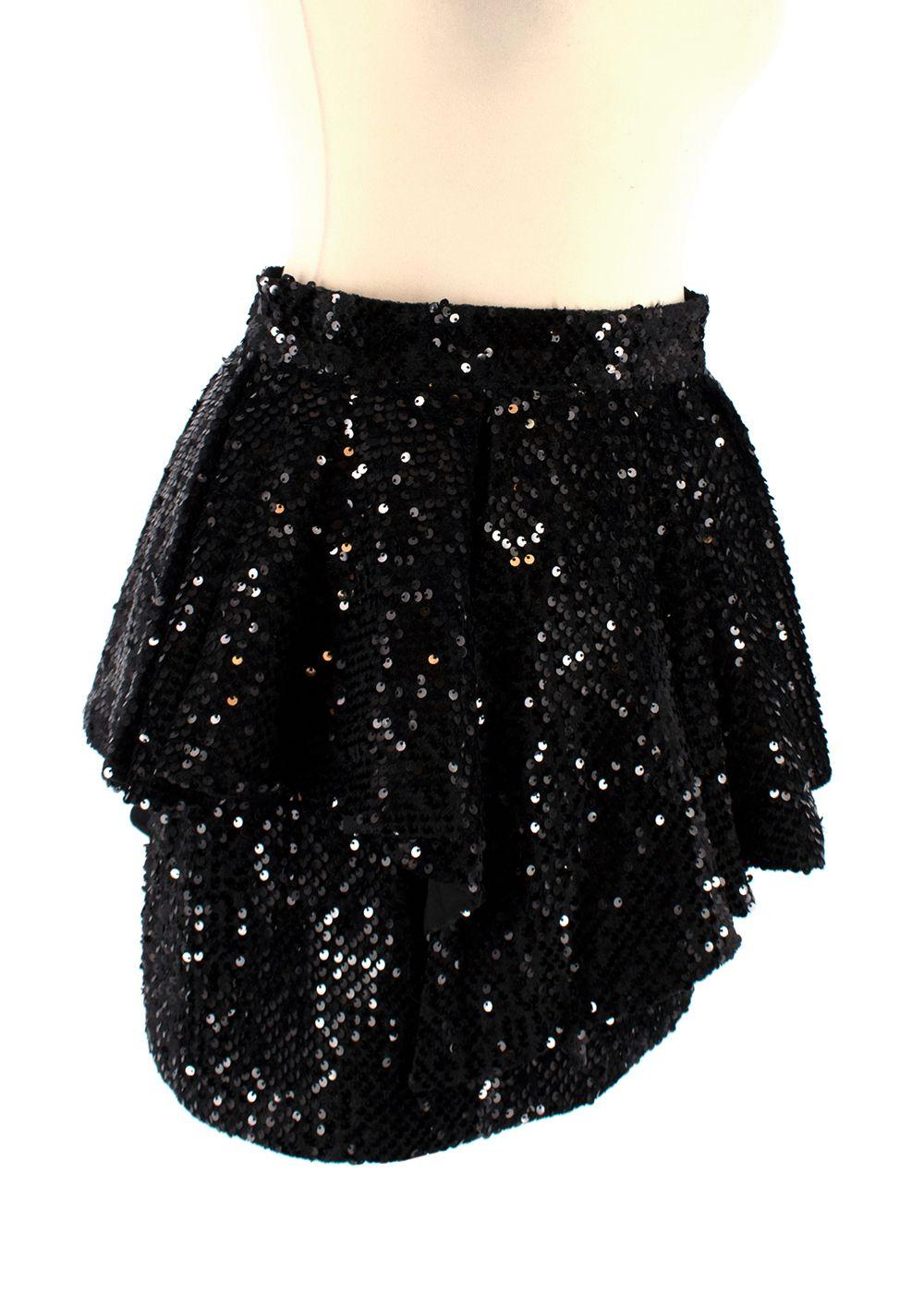 Black Sequinned Peplum Mini Skirt