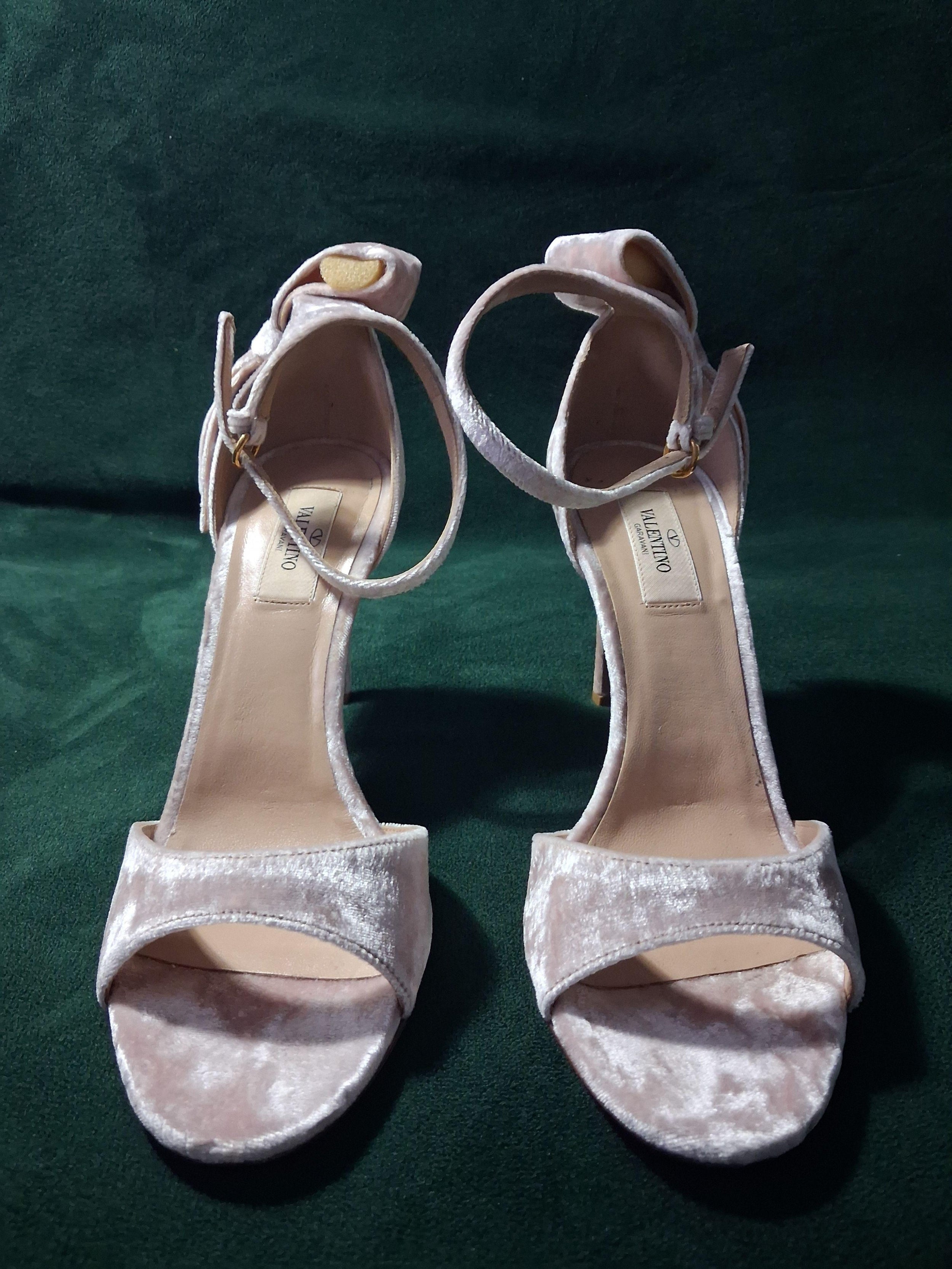 Valentino Blush Velvet Heeled Sandals
