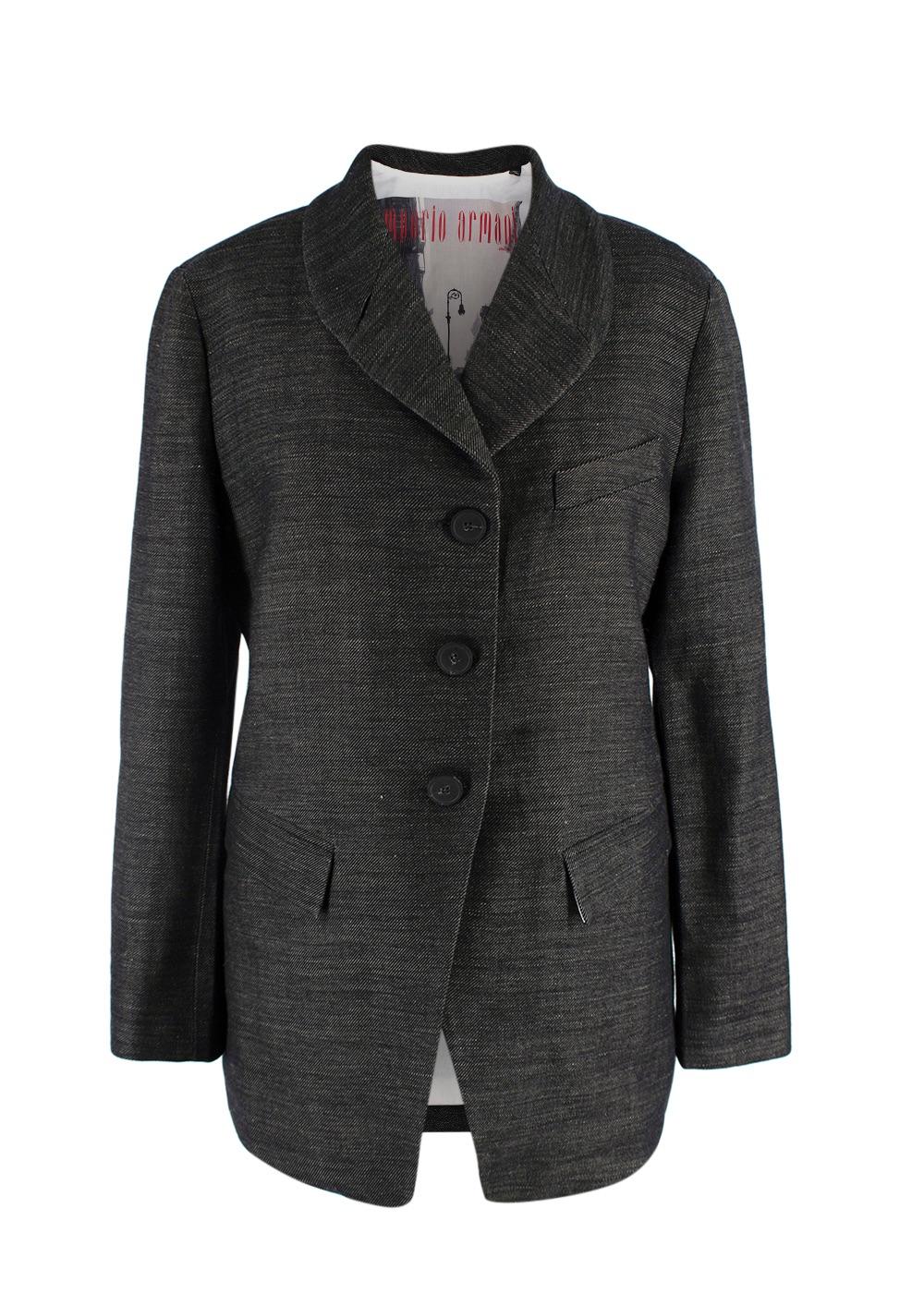 Emporio Armani Grey Pinstripe Wool Single Breasted Blazer