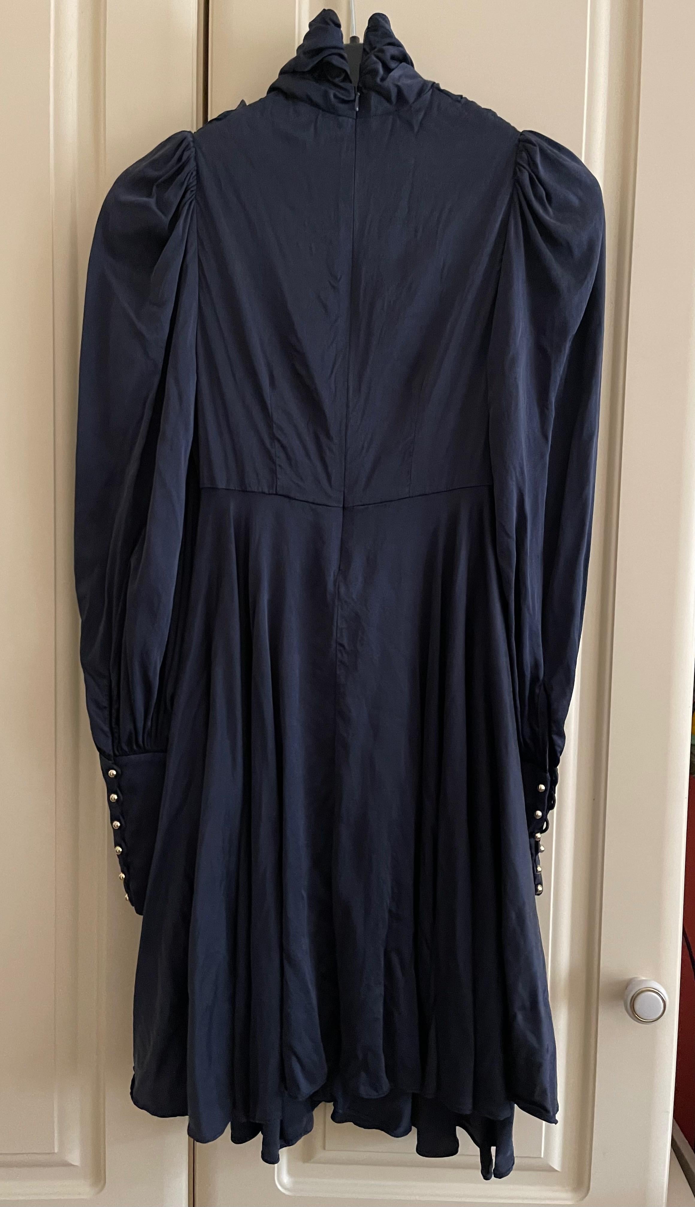 French Navy Silk Scarf Swing Dress