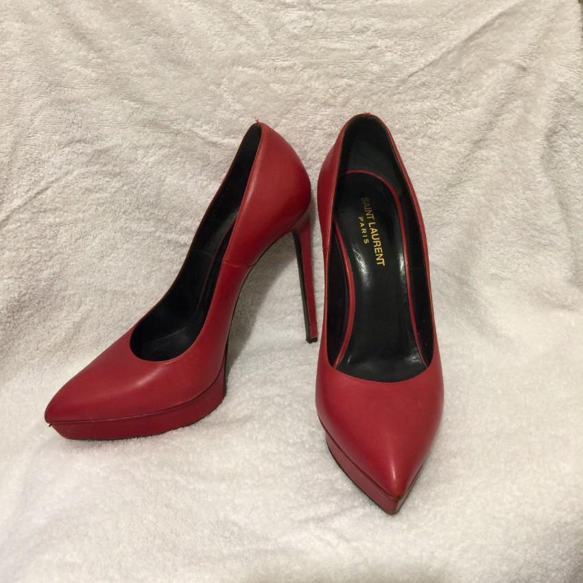 Saint Laurent Red Janis Platform Leather Pumps