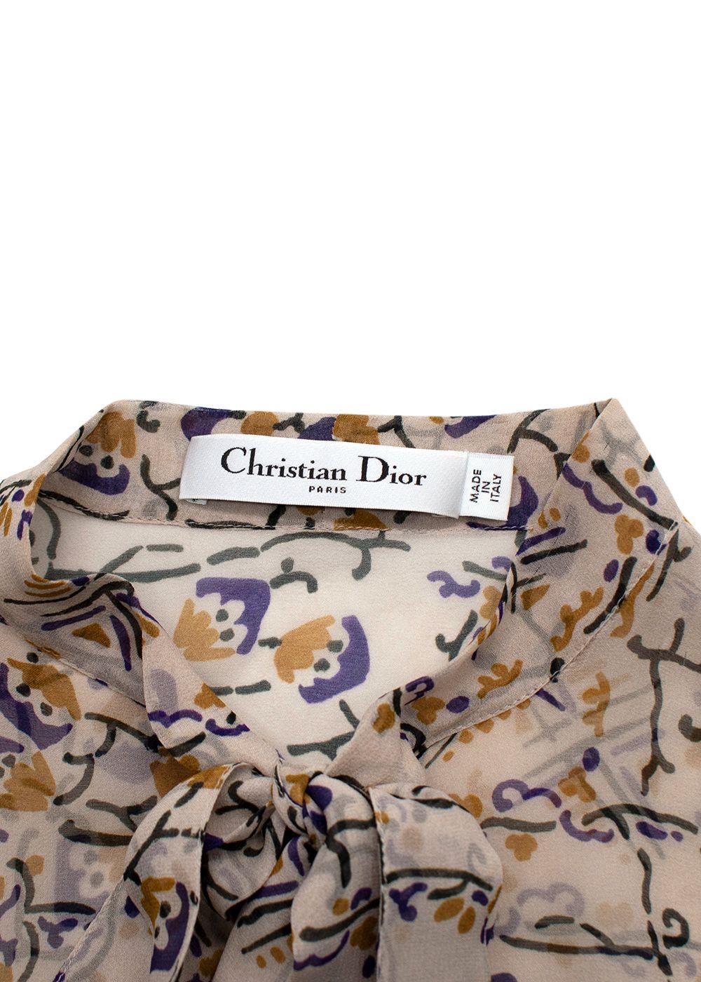 Dior Multicoloured Sheer Pussybow Silk Blouse