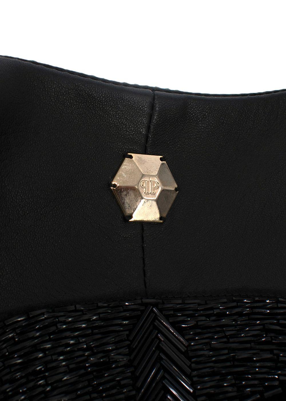 Philipp Plein Fitted Peplum Leather Jacket with Skull Appliqué