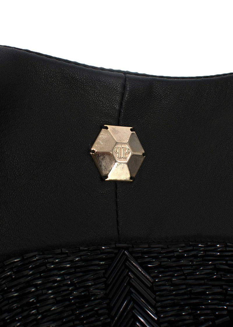 Philipp Plein Fitted Peplum Leather Jacket with Skull Appliqué