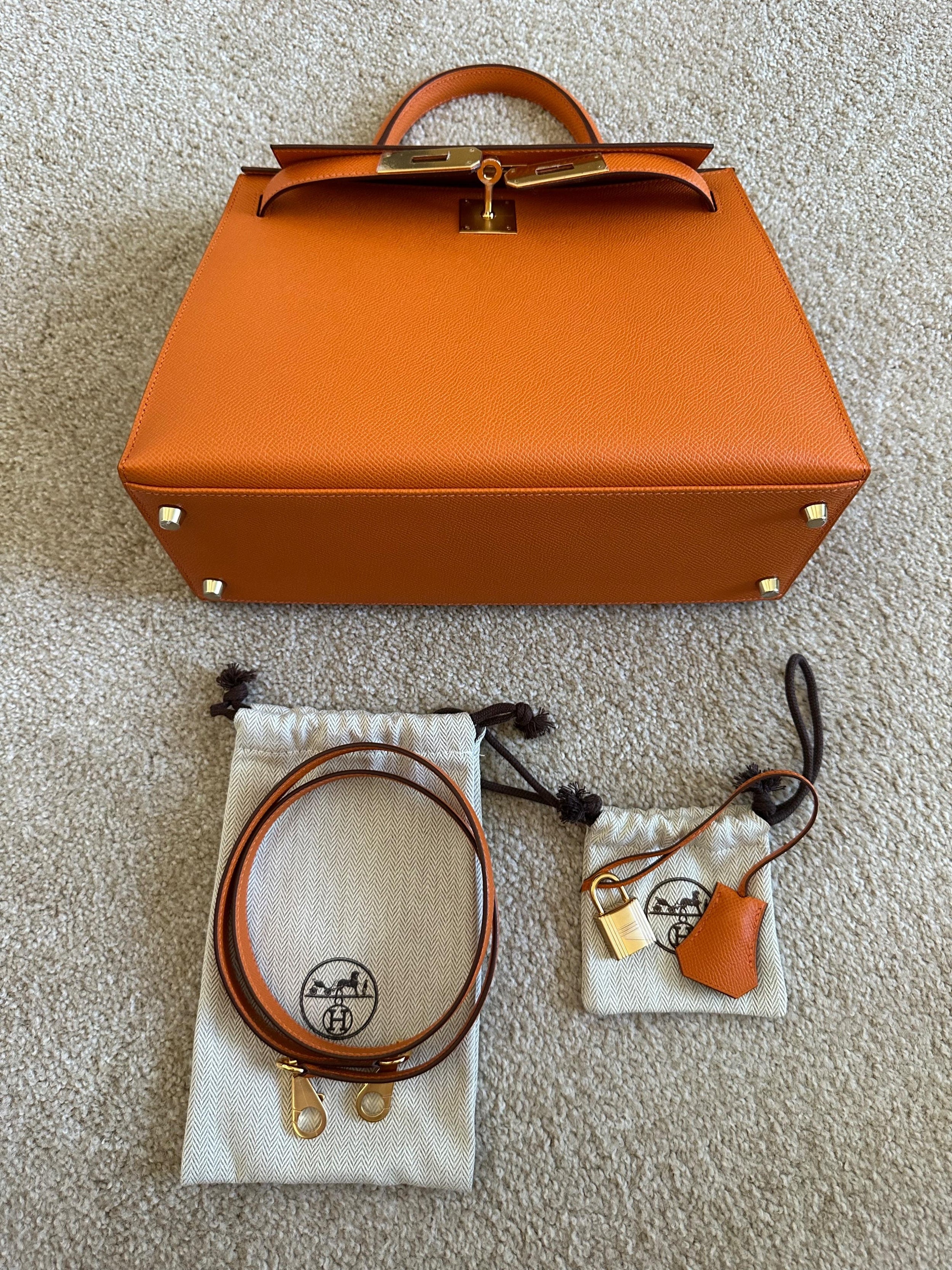 Hermes Kelly 28 Sellier in Orange Epsom Leather with Gold Hardware