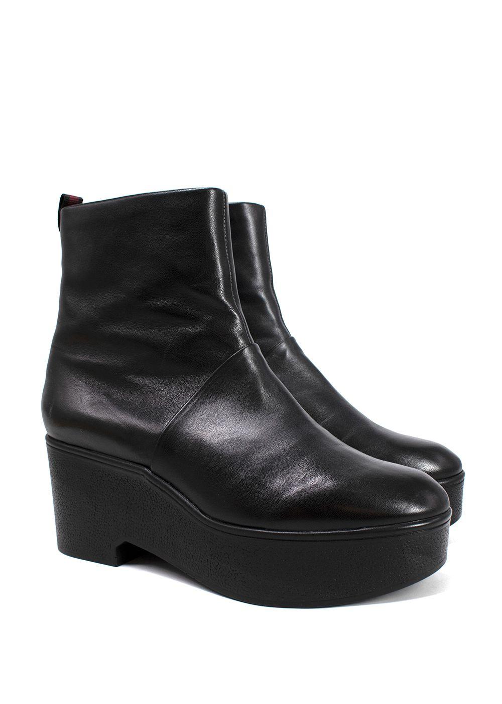 Robert Clergerie Black Leather Platform Ankle Boot