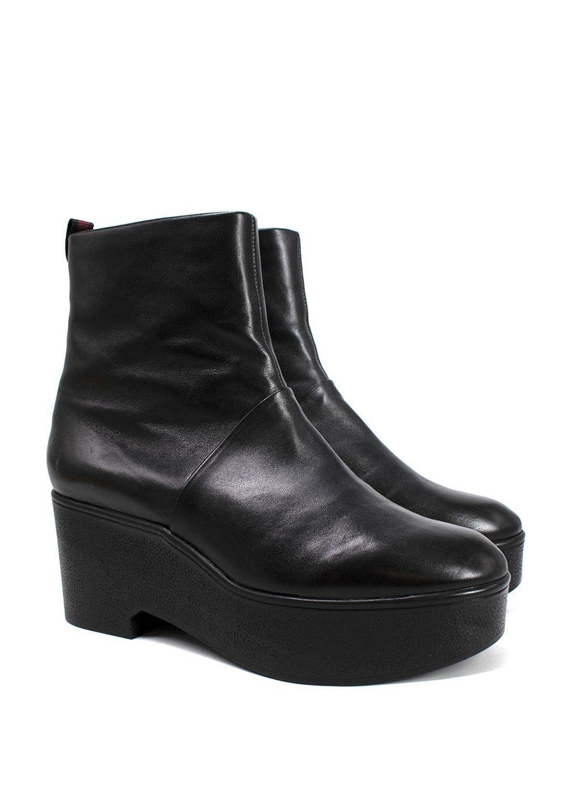 Robert Clergerie Black Leather Platform Ankle Boot