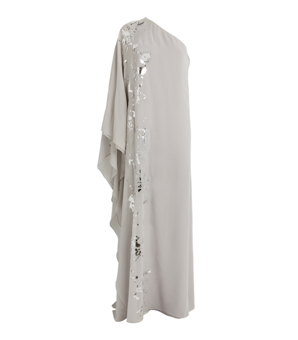 Foiled One Shoulder Silk Chiffon Caftan Gown