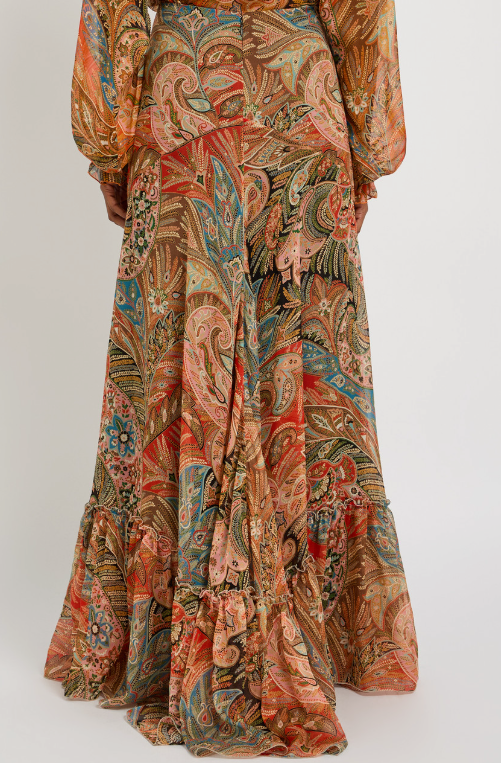 Etro Paisley Ruffled Silk Maxi Skirt