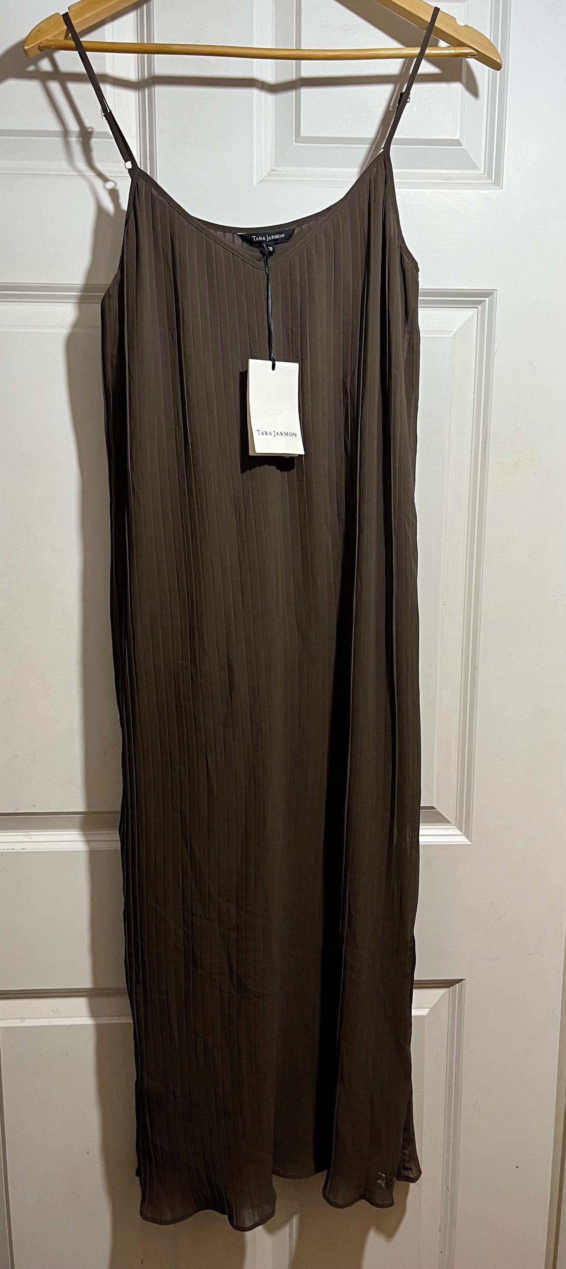 Brown plisse chiffon slip dress