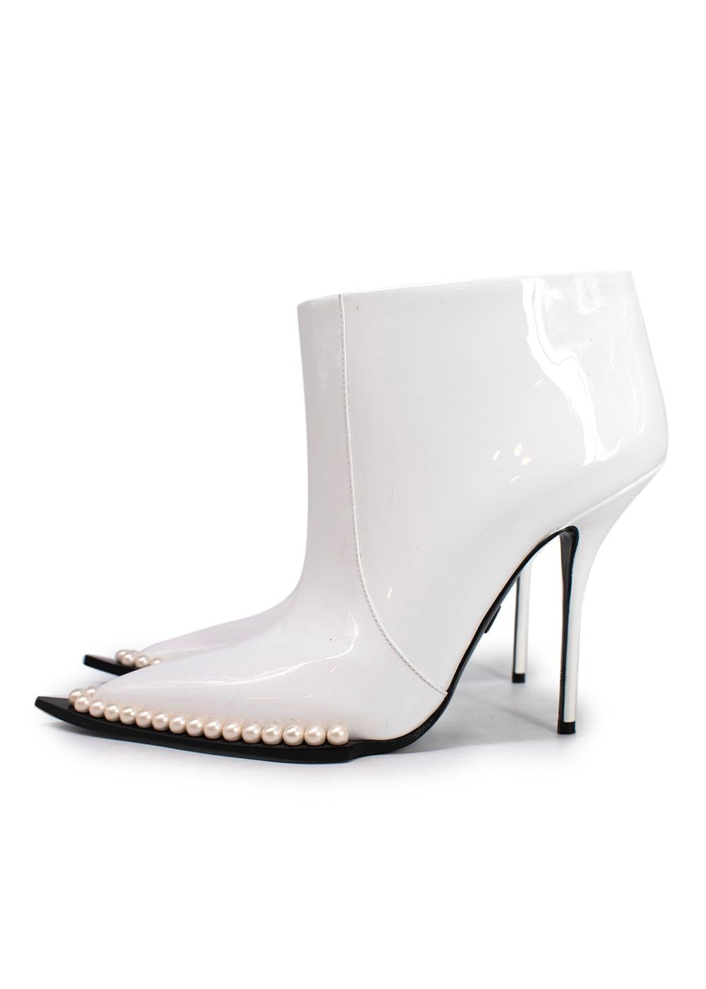 Dolce & Gabbana White Pearl Studded Cowboy Ankle Boots