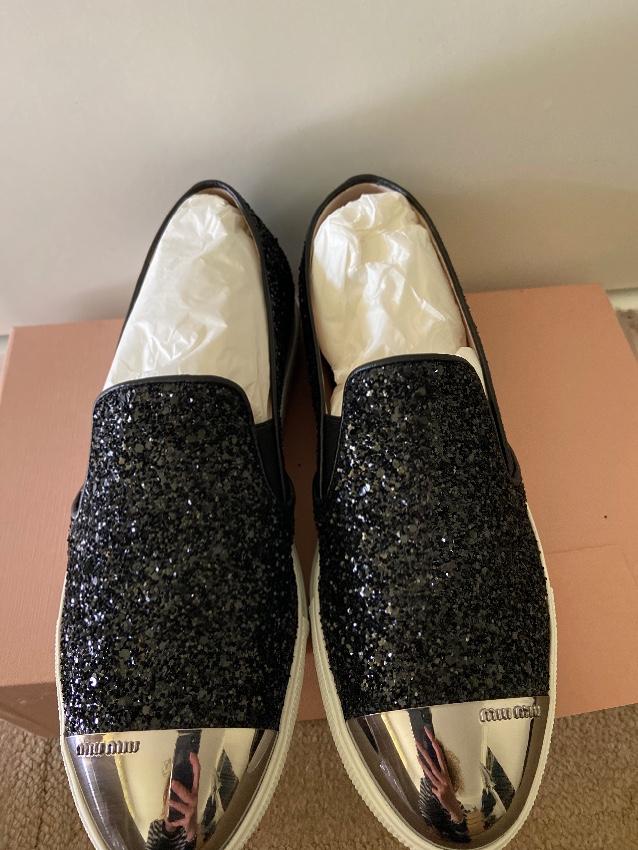 Miu Miu Black Glitter Slip-On Sneakers