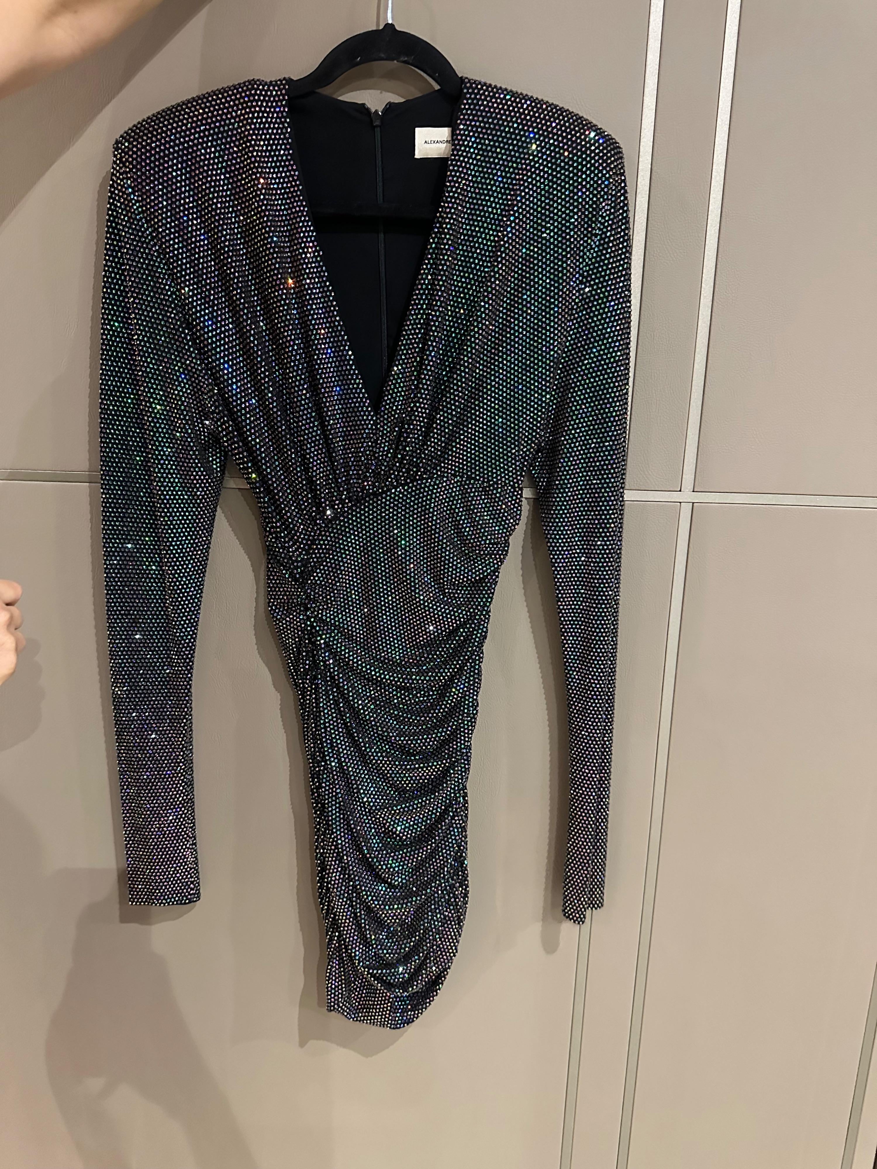 Alexander Vauthier Black Rhinestone Embellished Mini Dress