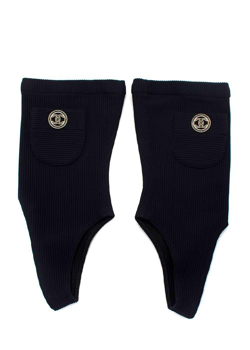 Chanel Navy Ribbed Stirrup Socks