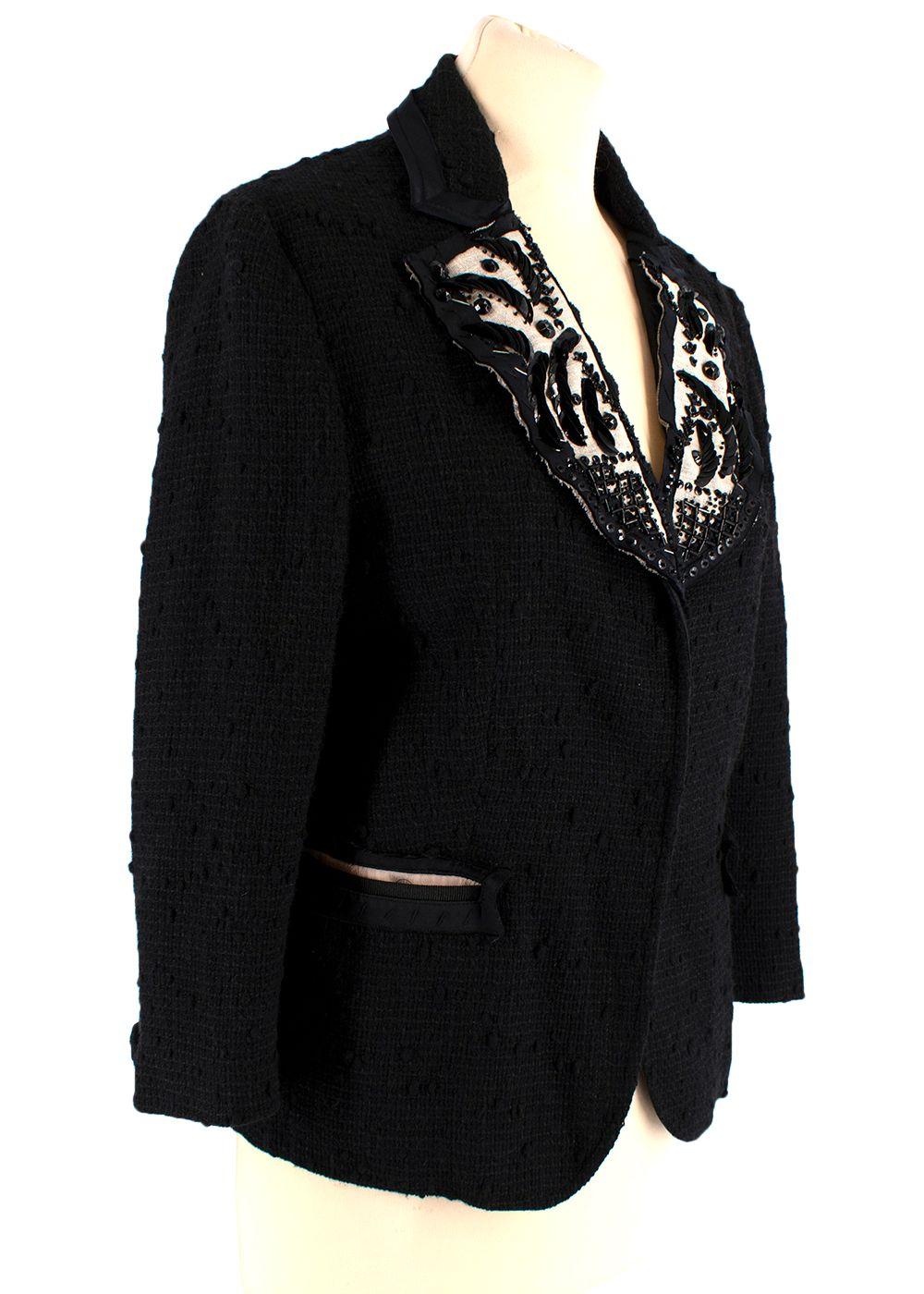 Sequin Embellished Black Wool Tweed Jacket