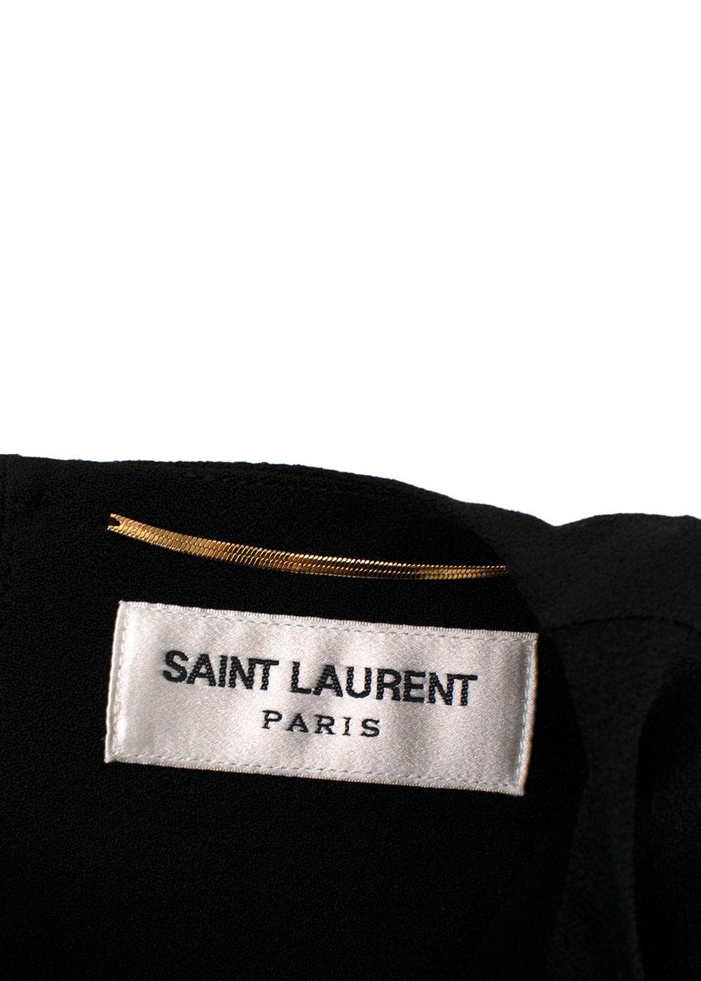 Saint Laurent Black Long Sleeve Mini Dress with Gathered Detail