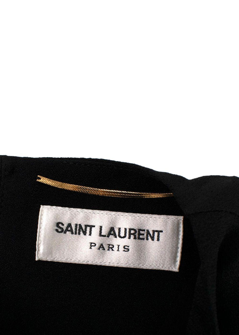 Saint Laurent Black Long Sleeve Mini Dress with Gathered Detail