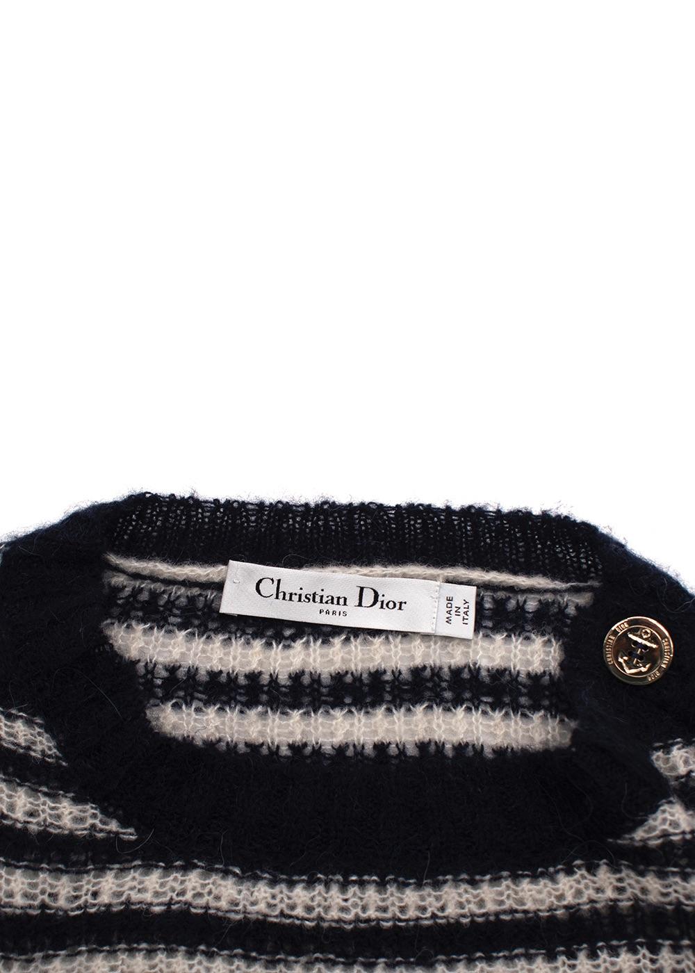 Dior Black Striped Alpaca Blend Jumper with Gold Button Detail
