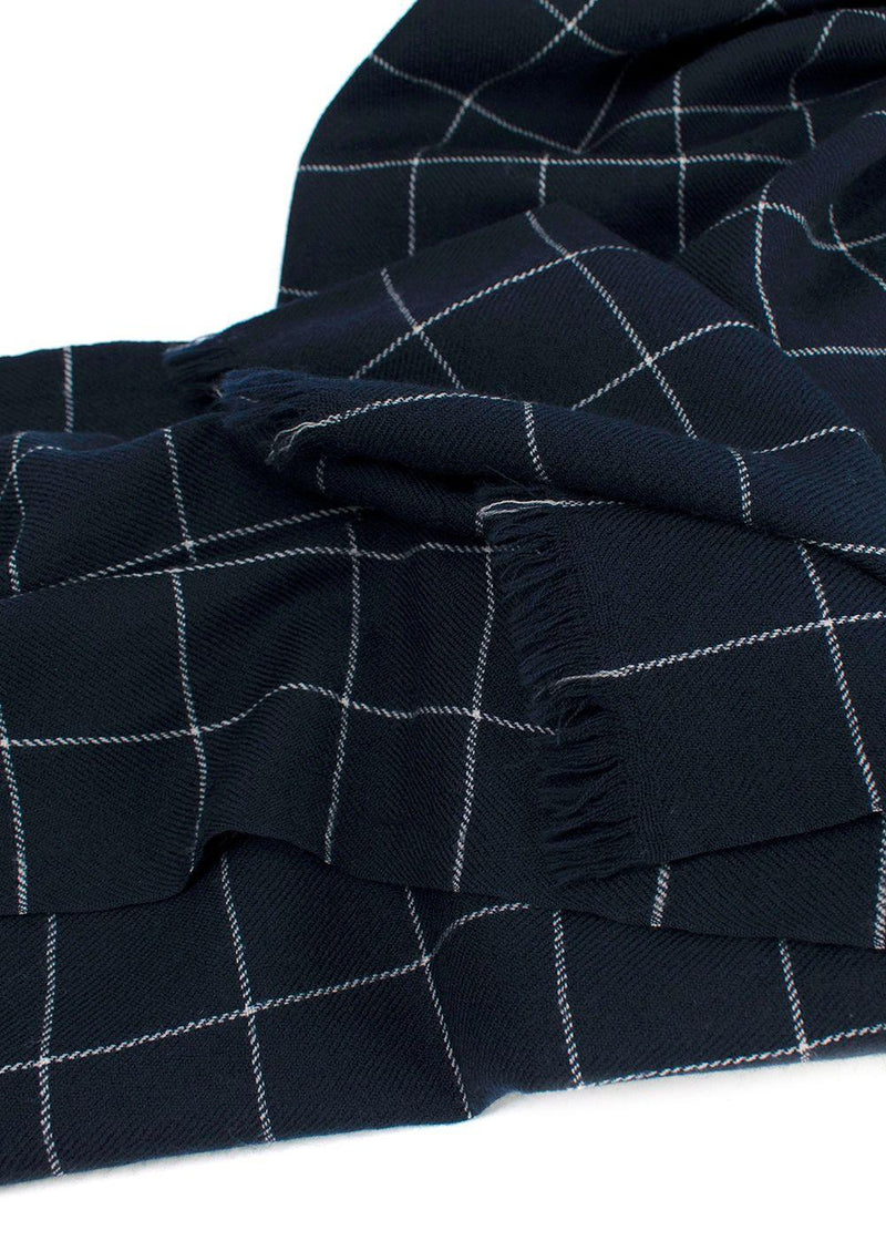 Bespoke Navy Check Cashmere Blend Scarf