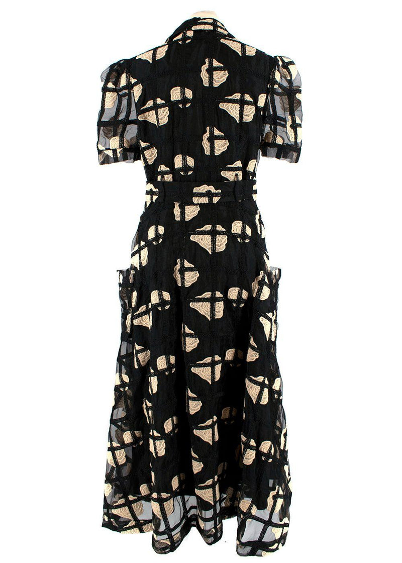 Black & Beige Mesh Macrame Belted Midi Dress